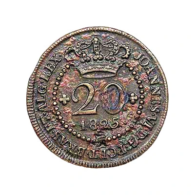 20 Réis - Pedro V Countermarked with "Small Crown" ND front