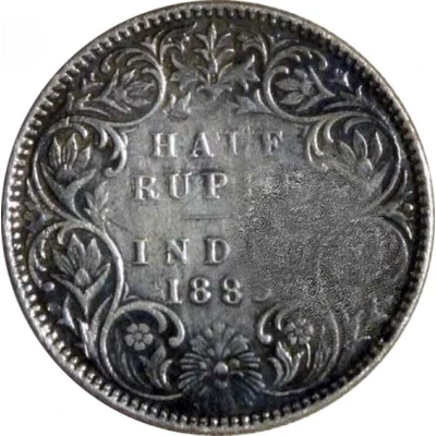 225 Réis - Luiz I Countermark "Crowned P.M" over ½ Rupee/Victoria, India ND back