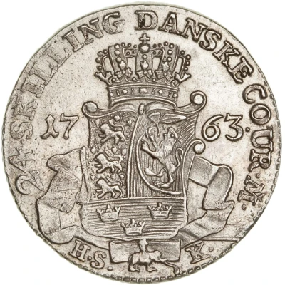 24 Skilling Dansk - Frederik V King's monogram back