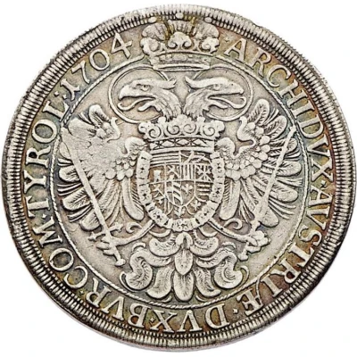 2400 Réis Contermark "MR" over 1 Thaler Austria 1704 ND back