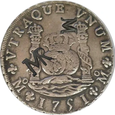 2400 Réis - José I Counterstamp "MR" over 8 Reales/México ND front