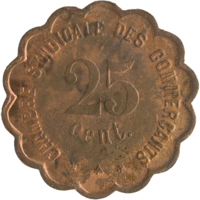 25 Centimes - Chambre Syndicale des Commerçants - Perpignan [66] Copper back