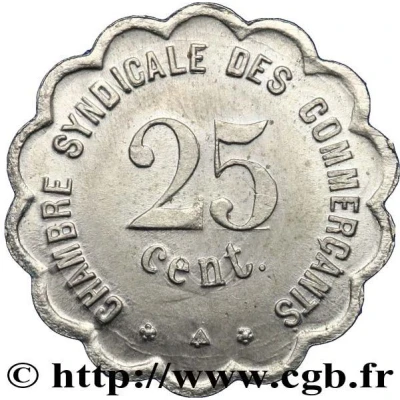 25 Centimes - Chambre Syndicale des Commerçants - Perpignan [66] Nickel-silver back