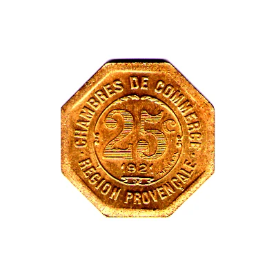 25 Centimes - Chambres de Commerce - Provençal Region Brass back