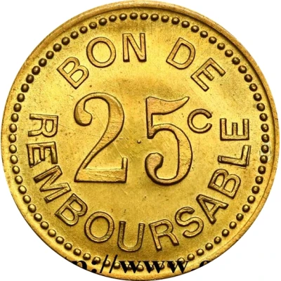 25 Centimes Société Anonyme Token Coinage; Brass ND back