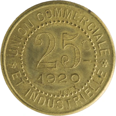 25 Centimes - Union Commerciale et Industrielle - Charlieu [42] Brass back