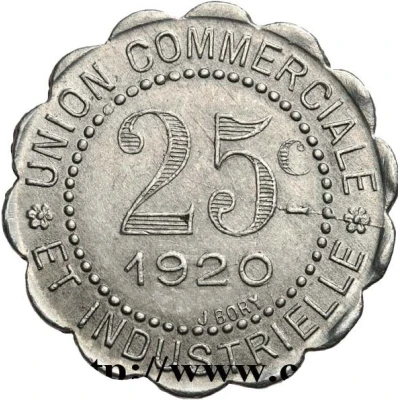 25 Centimes - Union commerciale et industrielle - Charlieu [42] Scalloped Pattern back