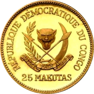 25 Makutas 5 Years of J.D. Mobutu's Presidency; Gold Proof Issue front