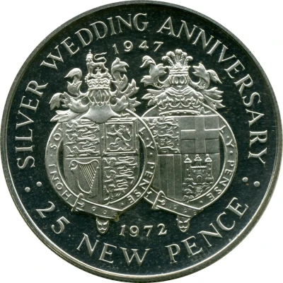 25 New Pence - Elizabeth II Silver Wedding; Silver Proof back