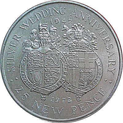 25 New Pence - Elizabeth II Silver Wedding back