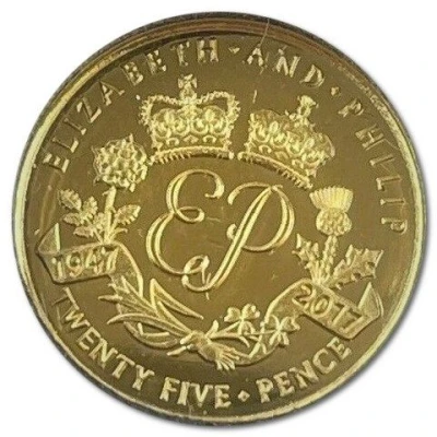 25 Pence - Elizabeth II Platinum Wedding - Monogram back