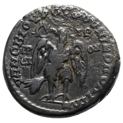 Æ27 - Elagabalus YΠ NOBIOY ΡOYΦOY NIKOΠOΛITΩN ΠΡOC ICTΡON; Consular Legate Novius Rufus back