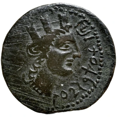 Æ28–29 - Augustus Tyche; wyᶜt mᶜqr pyln 2 BC - 4 AD back