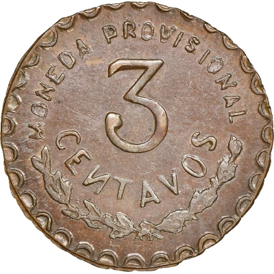 3 Centavos Provisional Government. Flat Top back