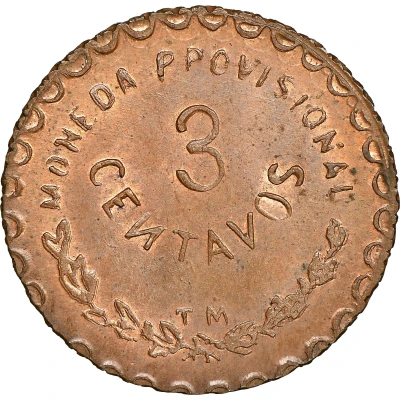 3 Centavos Provisional Government. Round Top back