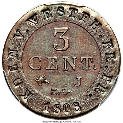 3 Centimes - Jérôme Bonaparte back