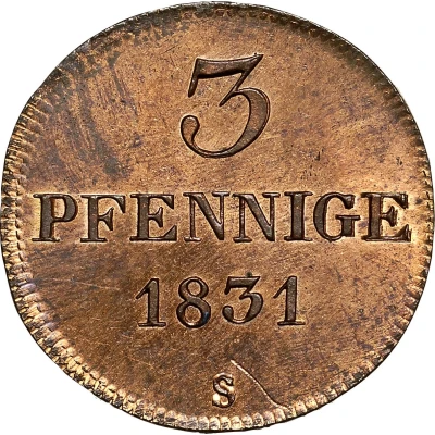 3 Pfennigs - Frederick August I back