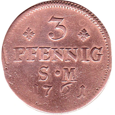 3 Pfennigs - John Frederick Charles of Ostein back