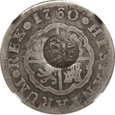 300 Réis - Luís I Countermark "Crowned G.P." over 2 Reales - Charles III, Spain ND front