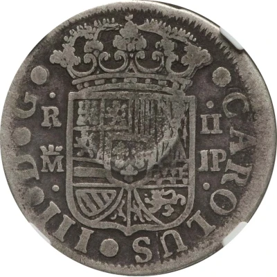 300 Réis - Luís I Countermark "Crowned G.P." over 2 Reales - Charles III, Spain ND back