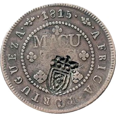 4 Macutas - Pedro V Countermark CROWNED SHIELD over "2 Macutas, João Prince" ND front