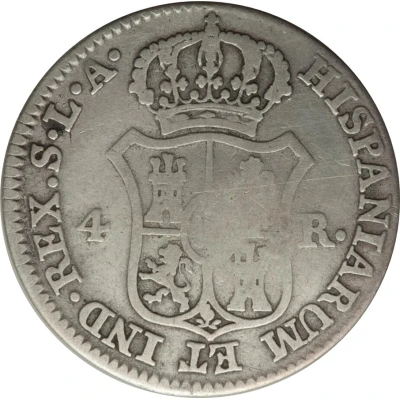 4 Reales Countermark on Spanish - Seville 4 Reales, KM#540. back