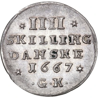 4 Skilling Dansk - Frederik III Shield type back