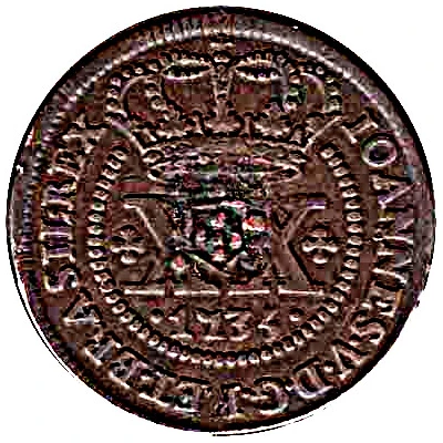 40 Reis - João Prince Regent Countermark SHIELD over "XX Réis, João V" ND front