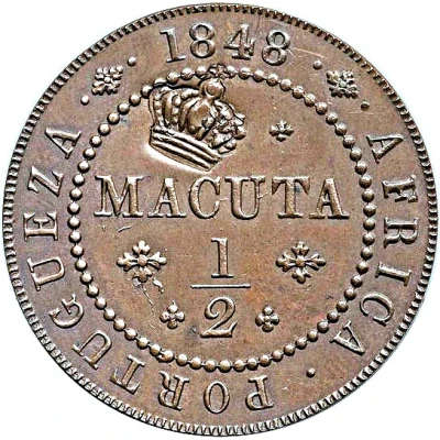 40 Réis - Luiz I Countermark "BIG CROWN" over ½ Macuta - Maria II, Angola ND front