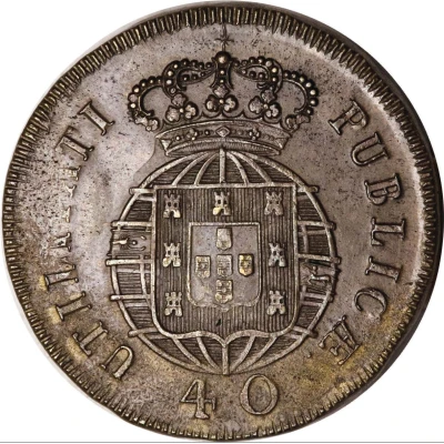 40 Réis - Pedro V Countermarked over Pataco - João VI; Portugal ND back