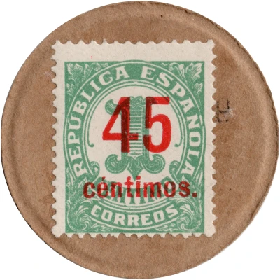 45 Centimos Numeral; countermark on 1 centimo ND front