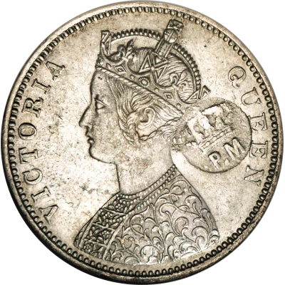 450 Réis - Luis I Countermark "Crowned PM" over 1 Rupee /Victoria, Índia ND front