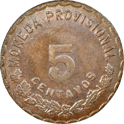 5 Centavos Provisional Government; Low Relief, Long Pointed Truncation back