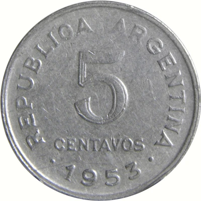 5 Centavos larger head; smooth edge front