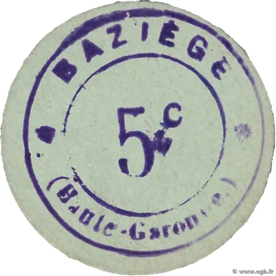 5 Centimes - Baziège 31 ND front