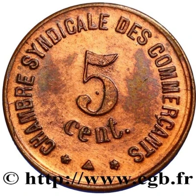 5 Centimes - Chambre Syndicale des Commerçants - Perpignan [66] Copper back