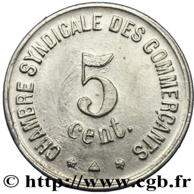 5 Centimes - Chambre Syndicale des Commerçants - Perpignan [66] Nickel-silver back