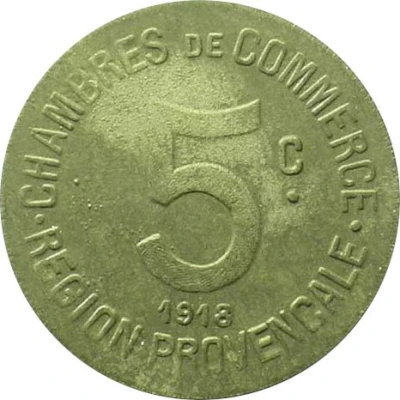 5 Centimes - Chambres de commerce - Région provençale "Four Towns" Zinc Pattern back