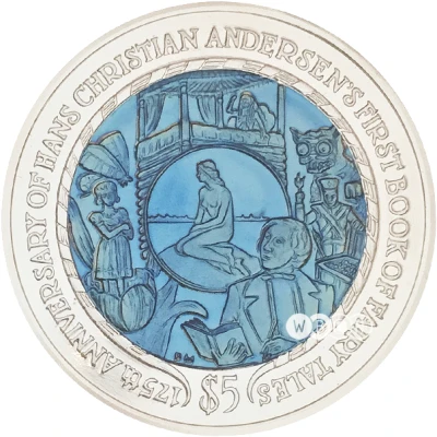 5 Dollars - Elizabeth II Hans Christian Andersen; Bimetallic back