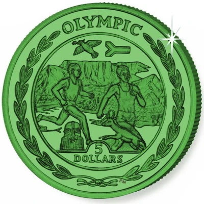 5 Dollars - Elizabeth II Olympics, Africa; Green Titanium back