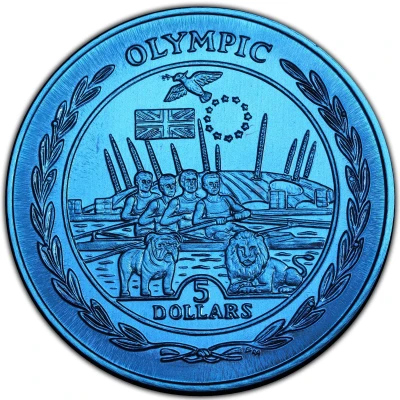 5 Dollars - Elizabeth II Olympics, Europe; Blue Titanium back