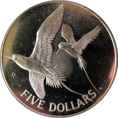 5 Dollars - Elizabeth II White-tailed Tropicbirds; Silver Proof back