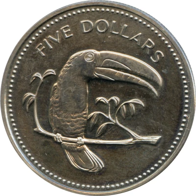 5 Dollars Keel-Billed Toucan; Copper-Nickel back