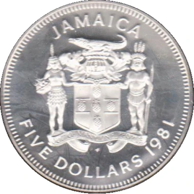 5 Dollars Norman W. Manley; copper-nickel; small type front