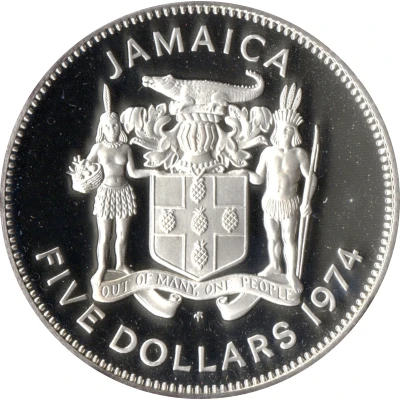 5 Dollars Norman W. Manley; silver proof; large type front