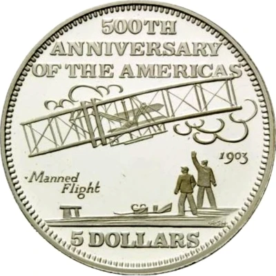 5 Dollars Wright Brothers, first Airplane Flight back