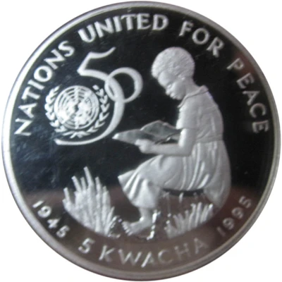 5 Kwacha United Nations; Silver Proof Issue ND back