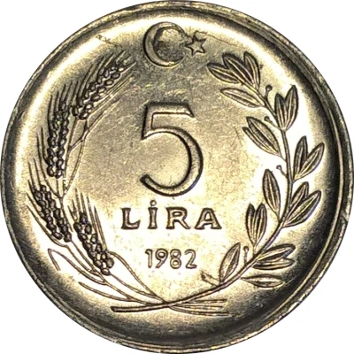 5 Lira small type; crescent to right; large back