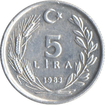 5 Lira small type; crescent to right; small back