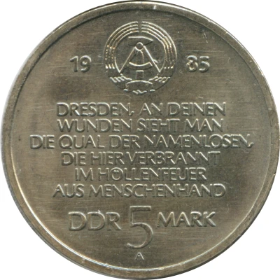 5 Mark Destroyed Frauenkirche Dresden front